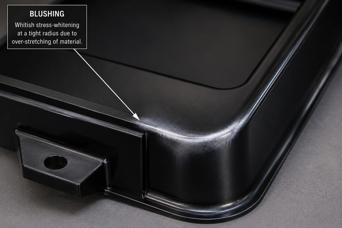 Blushing — visual reference of the defect on a thermoformed part