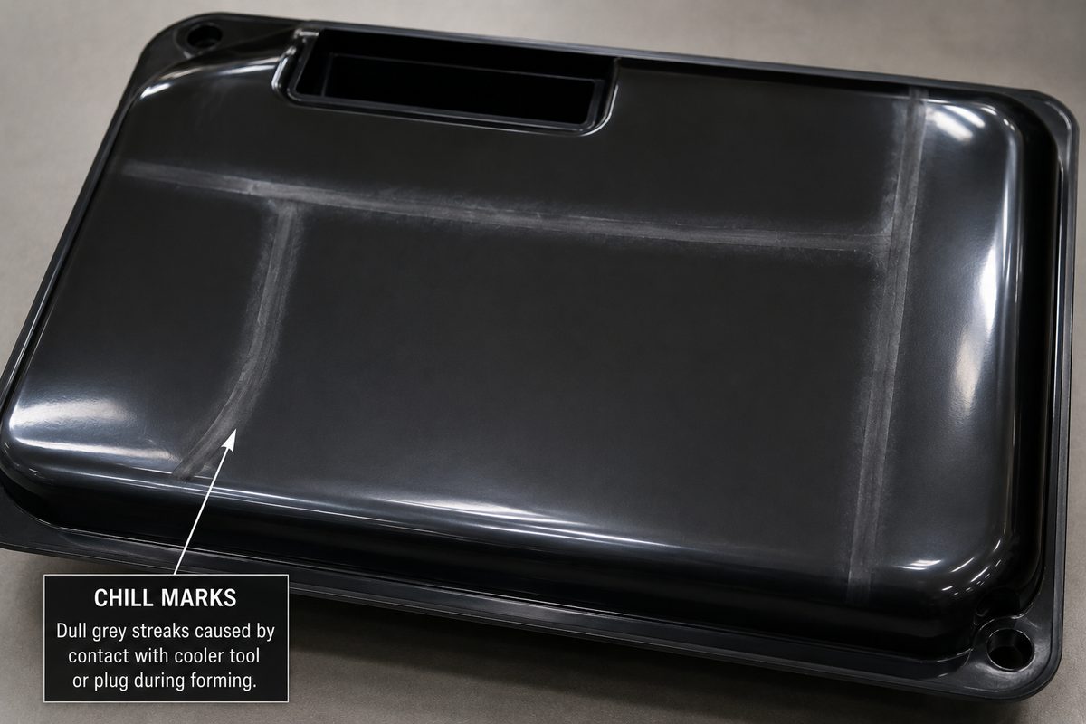 Chill marks — visual reference of the defect on a thermoformed part