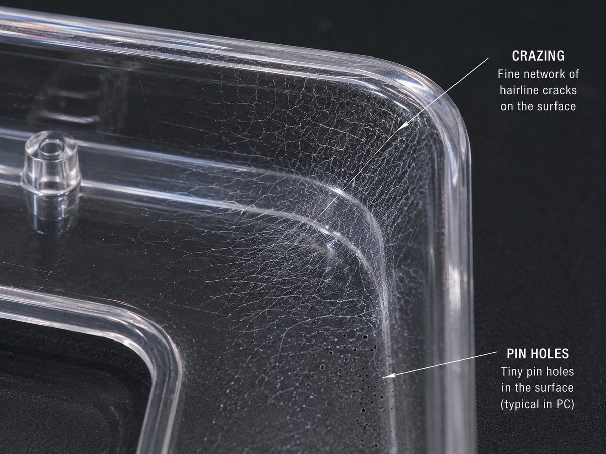 Crazing & stress cracking — visual reference of the defect on a thermoformed part