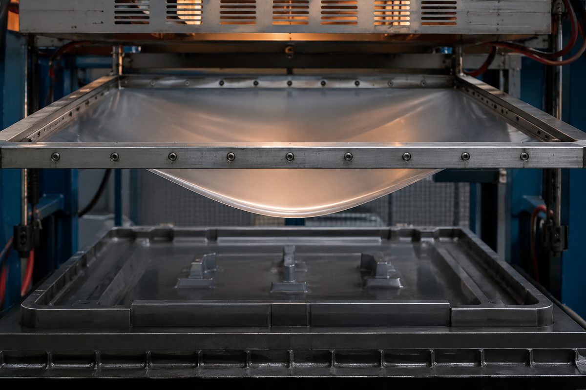 Sheet sagging — visual reference of the defect on a thermoformed part