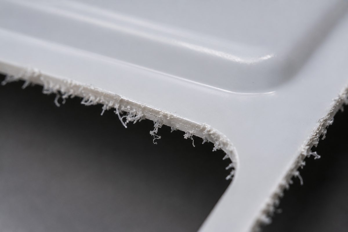 Trimming burrs & rough edges — visual reference of the defect on a thermoformed part