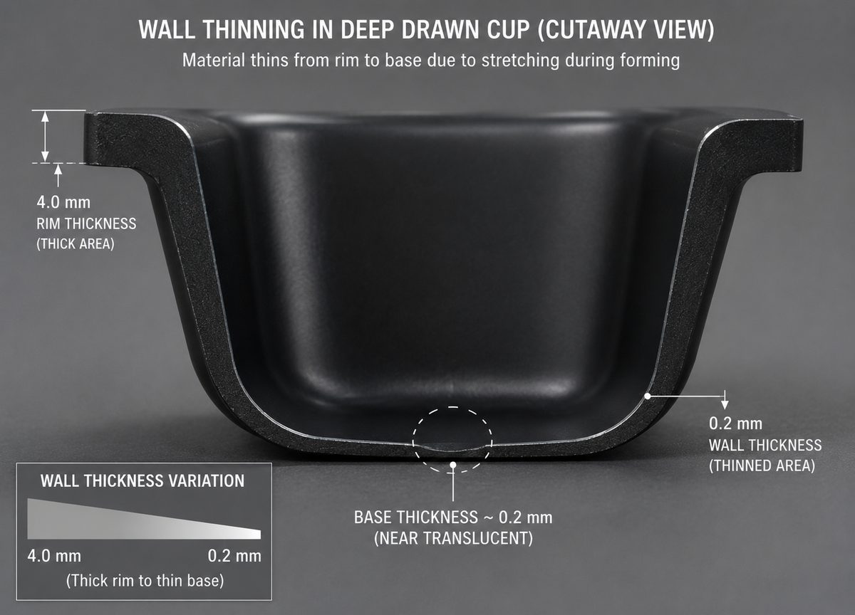 Wall thinning — visual reference of the defect on a thermoformed part